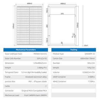 40w 18.2v Mono 182mm Solar Panel QN-182M04018 image 3