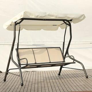 3 Seat Steel Frame Garden Swing With Cushion And Adjustable Back