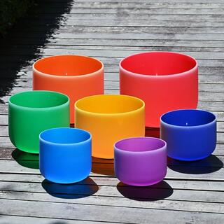 Colored Frosted Quartz Crystal Singing Bowl 7 pcs Chakra Set Sound Healing with Carry Bags image 4