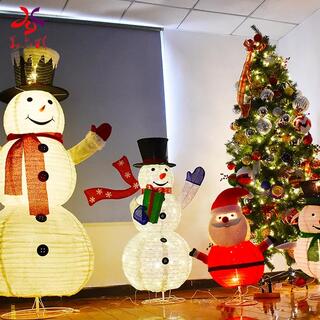Santa Claus Cloth Iron Frame Foldable Snowman Christmas Decoration LED Snowman Motif Light image 6