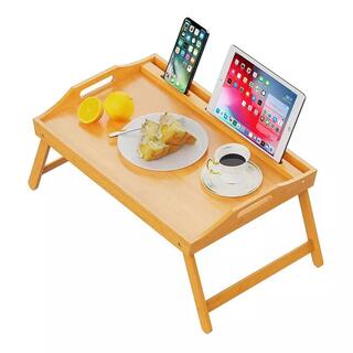 Eco friendly Portable Bamboo Bed Serving Table Kids Eating Laptop Tray With Folding Legs image 6