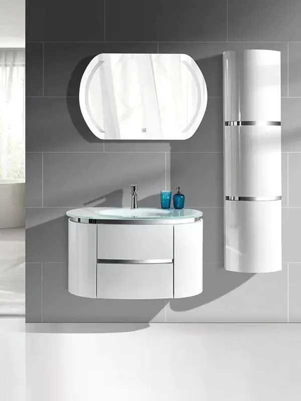 Wall-Mounted PVC Bathroom Vanity Cabinet with Integrated Glass Sink