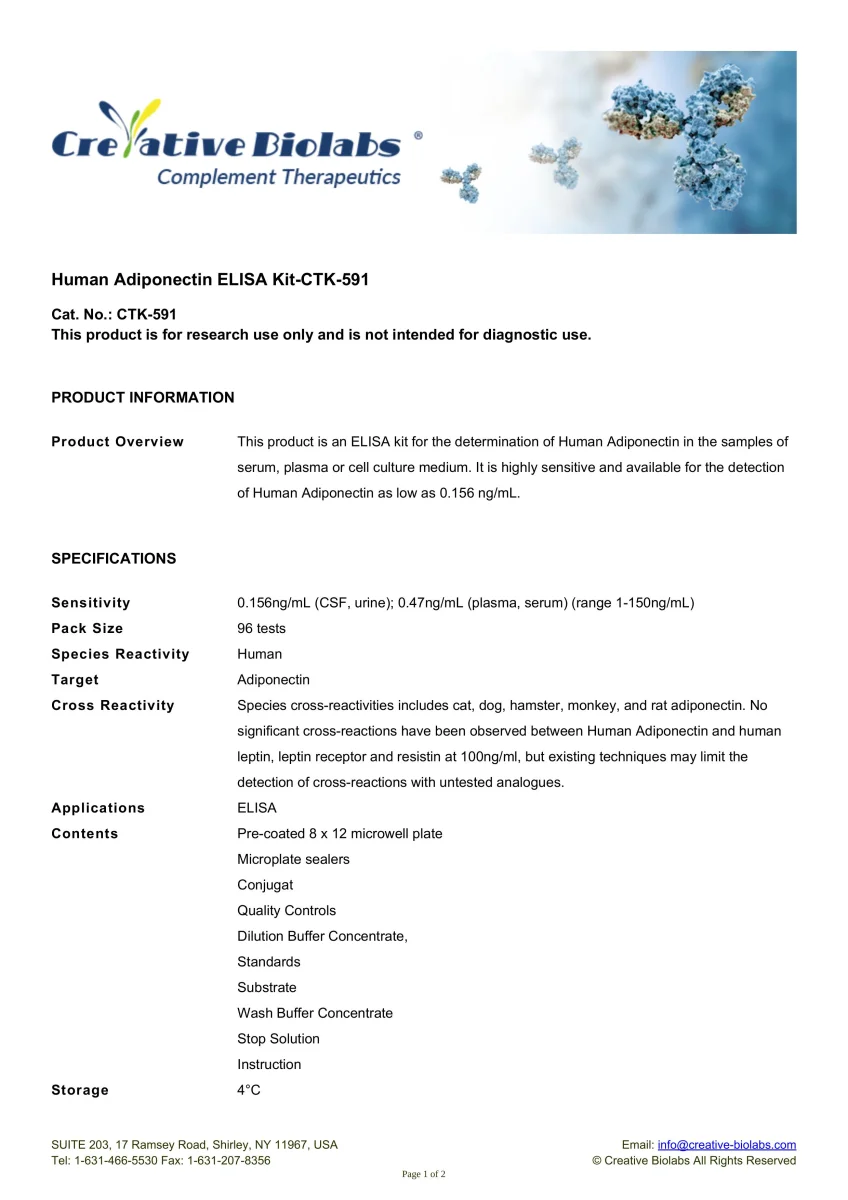 Human Adiponectin ELISA Kit-CTK-591