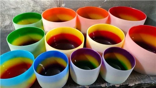 Frosted Rainbow Color Quartz Crystal Singing Bowl Set for Sould Therapy or Healing