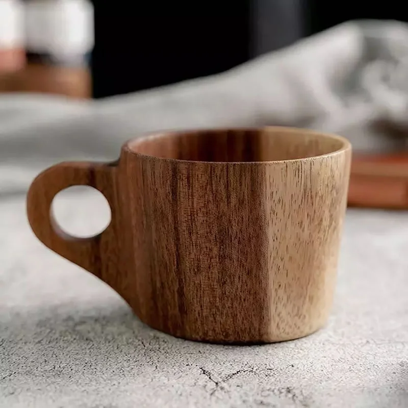 Light Weight Teacups Gift Acacia Wooden Cup for Tea Coffee Cold & Hot Drinks 150-200ml Capacity