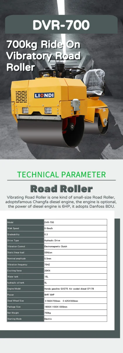 DVR-700 700kg Ride On Vibratory Road Roller