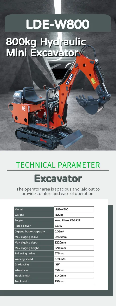 LDE-W800 800kg Hydraulic Mini Excavator
