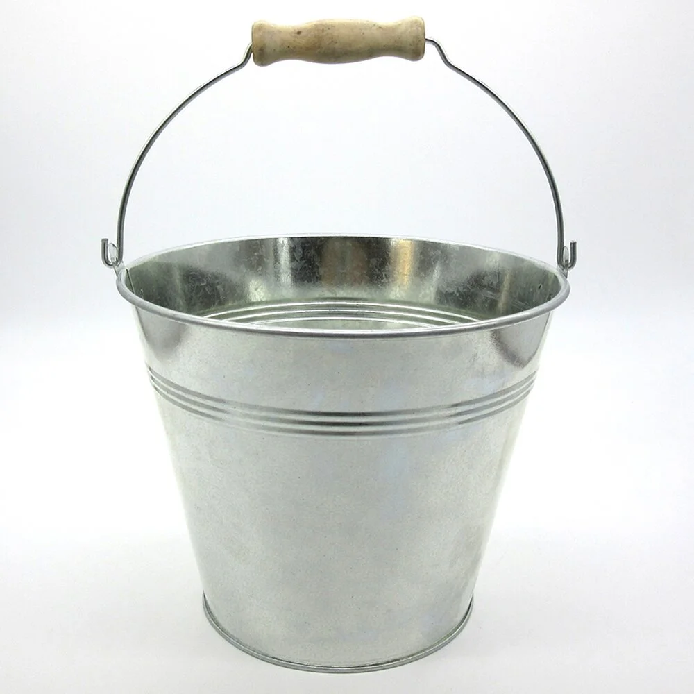 Galvanized Tin Bucket with Wood Handle | Multi‑Purpose Metal Pail