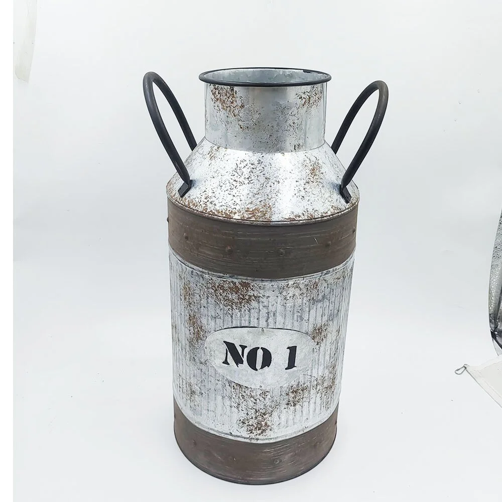 Rustic Farmhouse Metal Milk Can | Vintage Galvanized Decor Jug