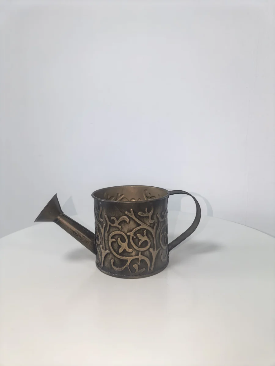 Vintage Embossed Scroll Metal Watering Can, Distressed Bronze Iron Watering Pot for Farmhouse Decor & House Plants