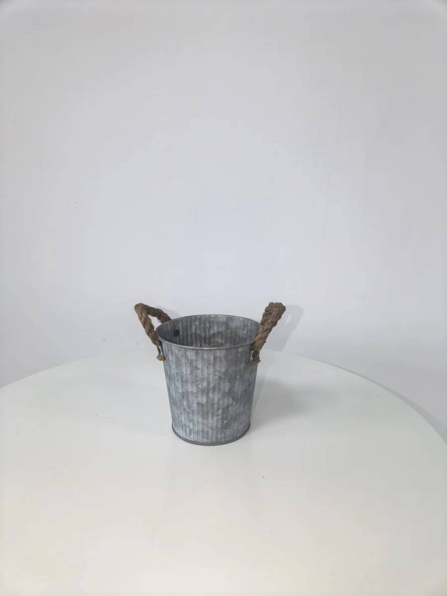 Galvanized Corrugated Metal Bucket Planter with Rope Handles