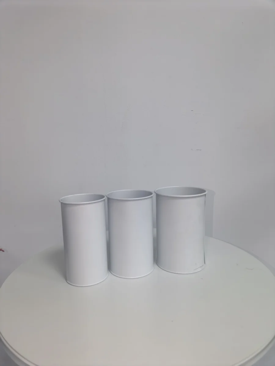 White Cylindrical Metal Vase, Plain Metal Flower Bucket for Dried Flowers Home Decor