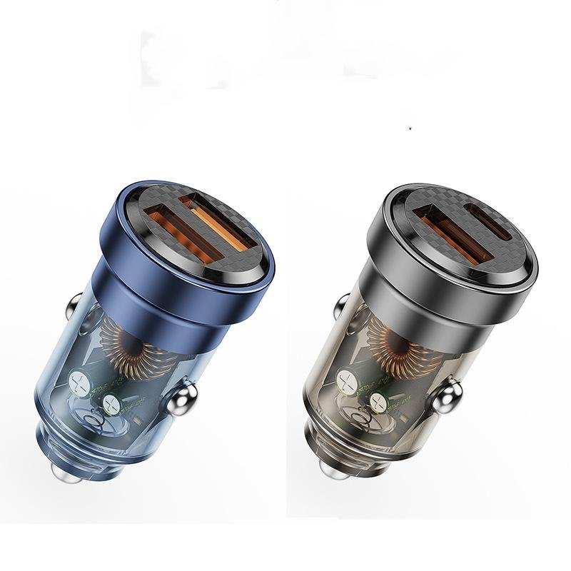 Type C QC3.0 Dual Ports 30W 45W 75W Punk Style Aluminum Transparent Car Charger image 5