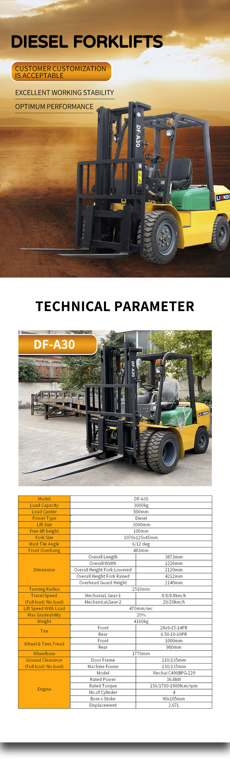 DF-A30 3 Ton Diesel Forklift image 1
