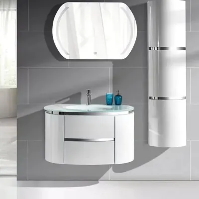 Wall-Mounted PVC Bathroom Vanity Cabinet with Integrated Glass Sink
