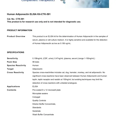 Human Adiponectin ELISA Kit-CTK-591