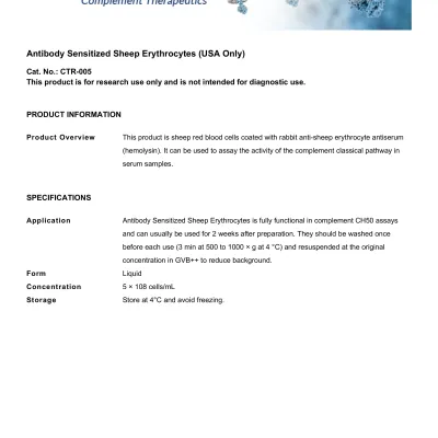 Antibody Sensitized Sheep Erythrocytes (USA Only)
