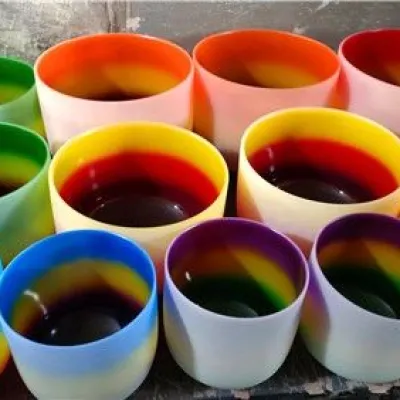 Frosted Rainbow Color Quartz Crystal Singing Bowl Set for Sould Therapy or Healing
