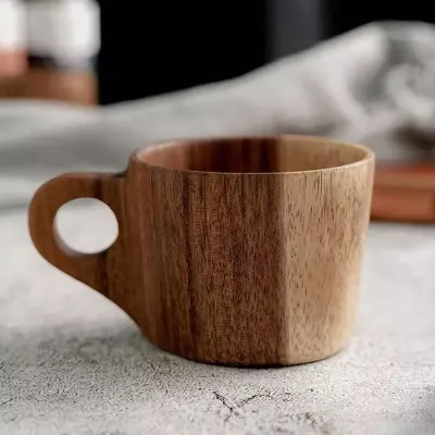 Light Weight Teacups Gift Acacia Wooden Cup for Tea Coffee Cold & Hot Drinks 150-200ml Capacity
