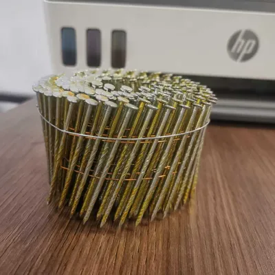 Galvanized coil nails for reinforcement and connection of pallets and wooden products