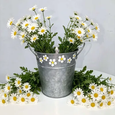 Galvanized Metal Watering Can & Bucket with Daisy Print, Farmhouse Flower Vase