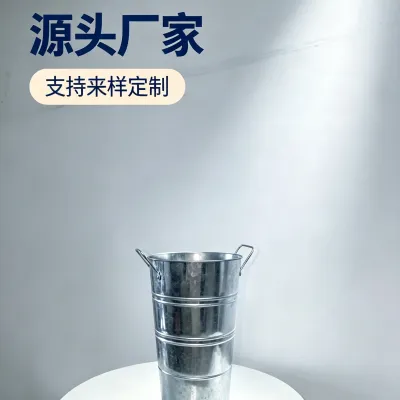 Galvanized Metal Flower Bucket with Double Handles, Tall Iron Floral Vase for Flower Shop