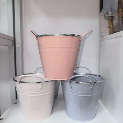 Macaron Color Metal Bucket, Portable Iron Planter for Garden Storage