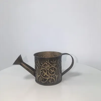 Vintage Embossed Scroll Metal Watering Can, Distressed Bronze Iron Watering Pot for Farmhouse Decor & House Plants