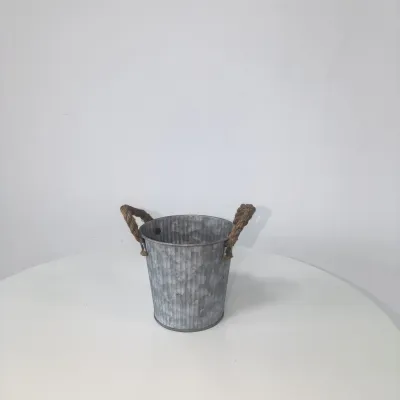 Galvanized Corrugated Metal Bucket Planter with Rope Handles