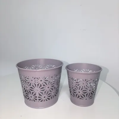 Lavender Hollow Cutout Flower Metal Planter Pots, Set of 2 Nesting Metal Buckets