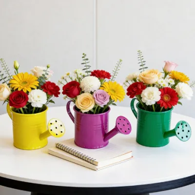 Colorful Mini Metal Watering Can Decorative Flower Vase for Tabletop Floral Arrangement