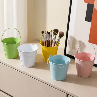 Macaron Color Mini Metal Bucket with Handle, Small Iron Storage Bucket for Home Decor